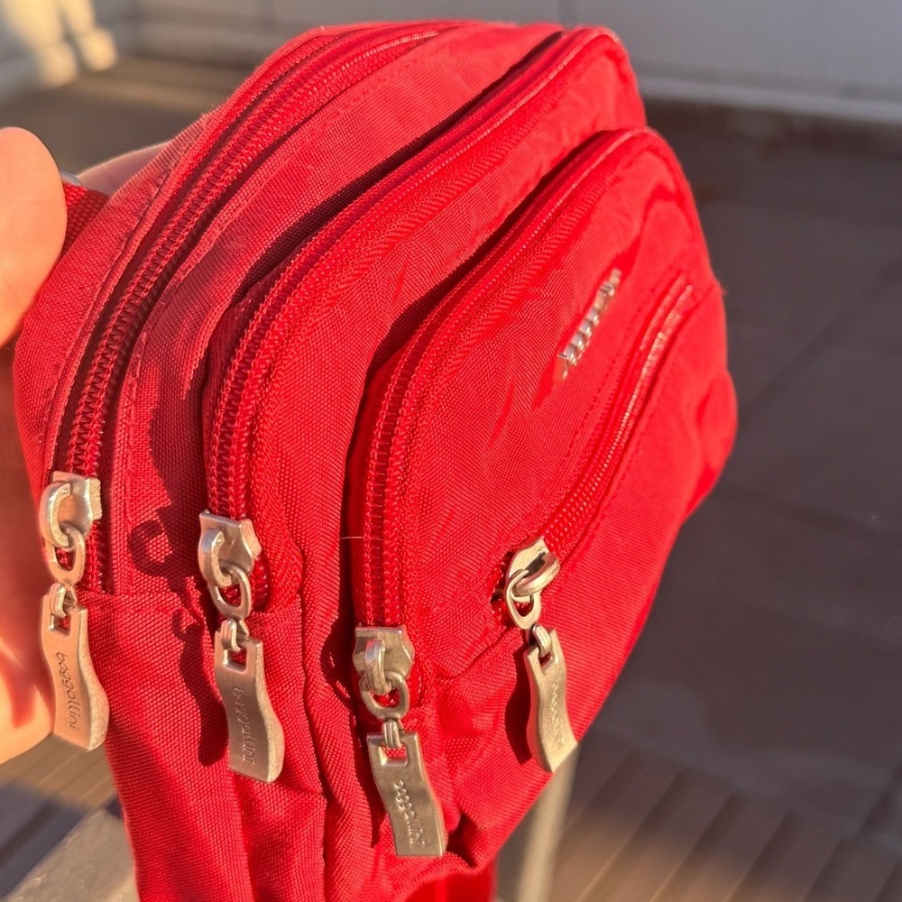 Y2K Baggallini Crossbody Bag Red Nylon Triple Zip Travel Festival Rave Organizer